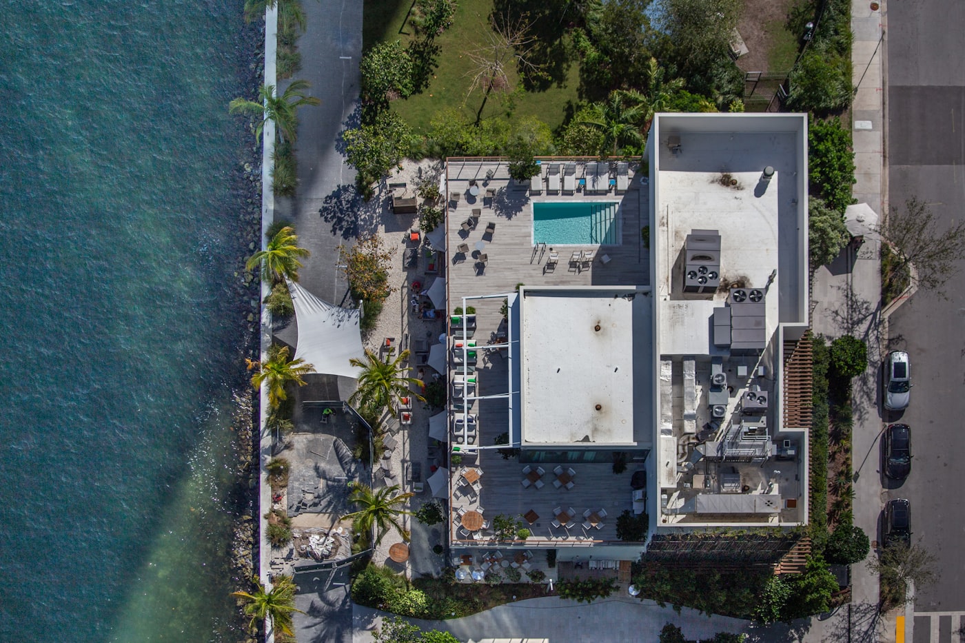 Aerial view of a Caribbean residential property and pool